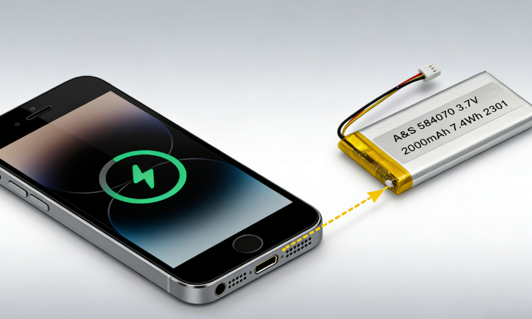 AS584070 3.7V 2000mAh provides power for smartphones